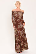 Burnt Sienna Serenade Power Mesh Maxi Dress