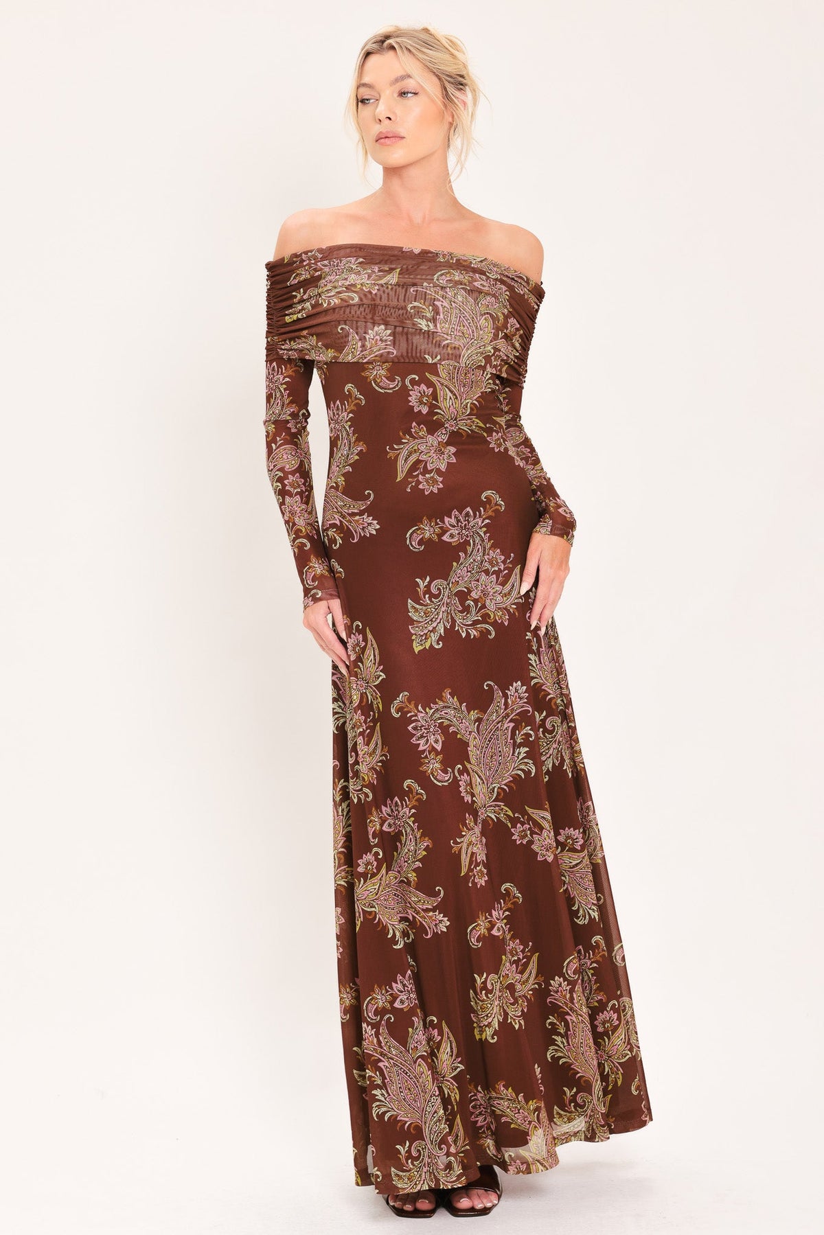Burnt Sienna Serenade Power Mesh Maxi Dress