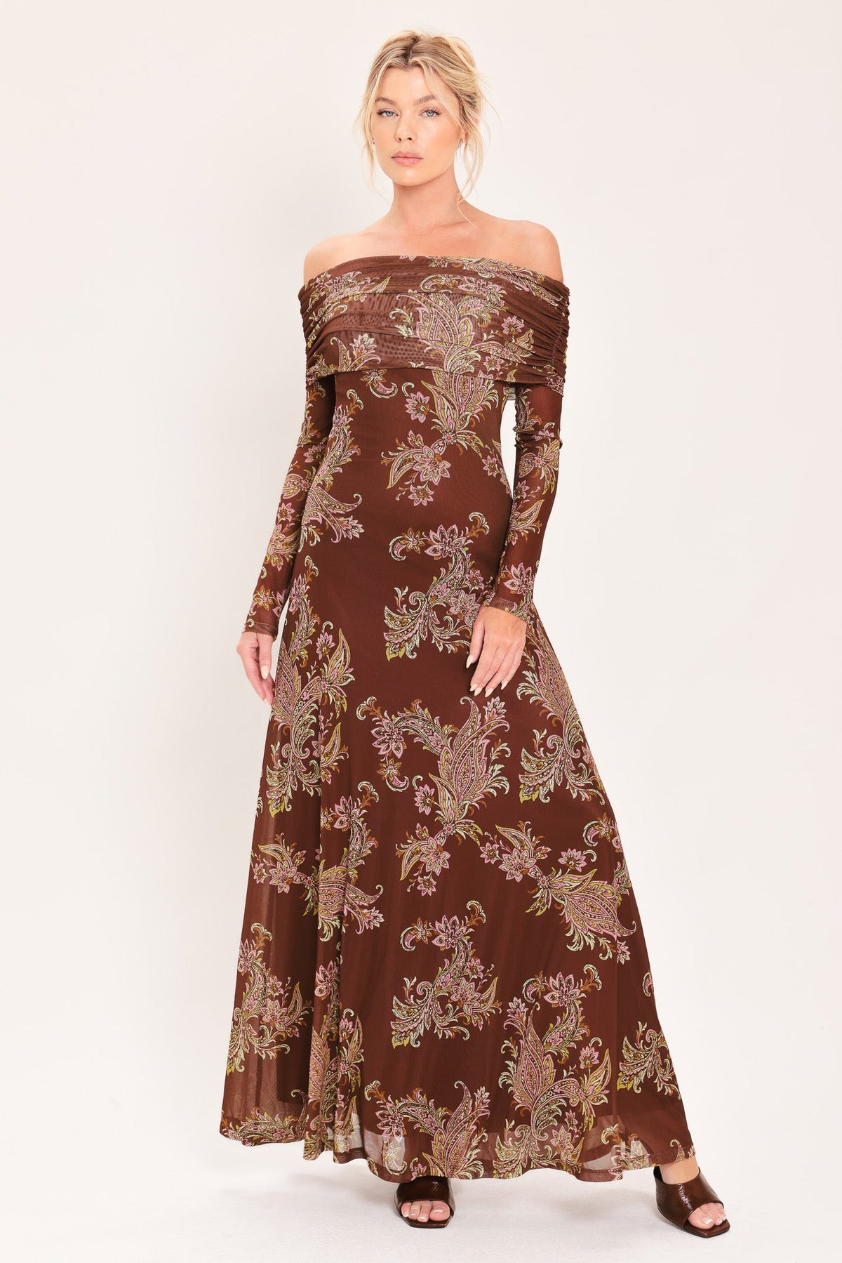 Burnt Sienna Serenade Power Mesh Maxi Dress