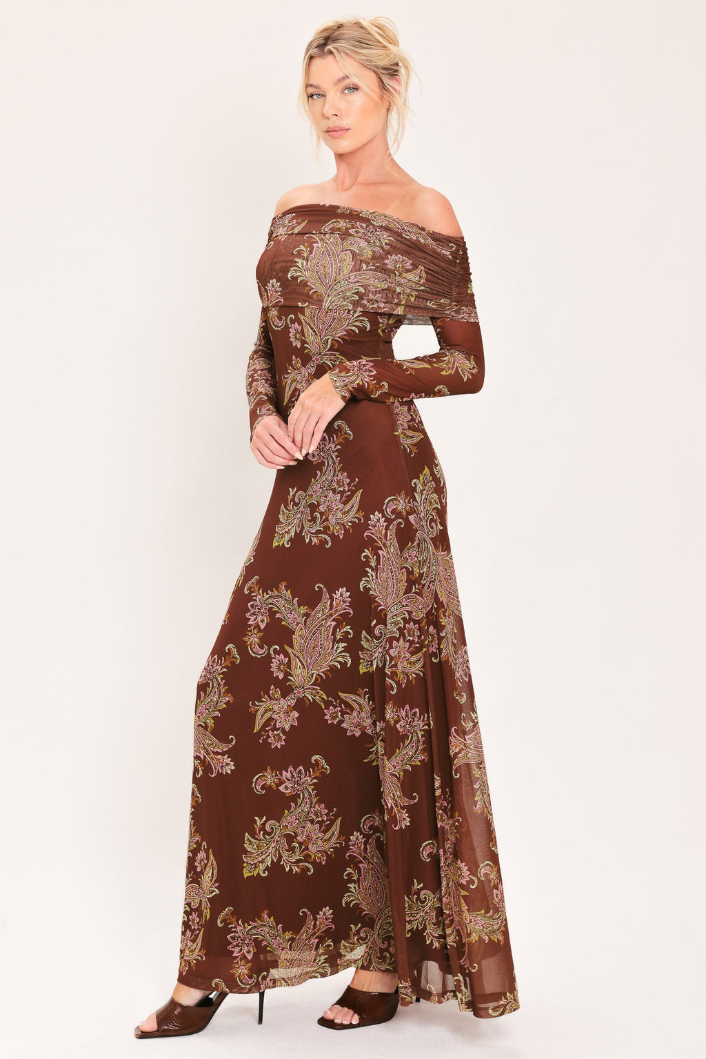 Burnt Sienna Serenade Power Mesh Maxi Dress