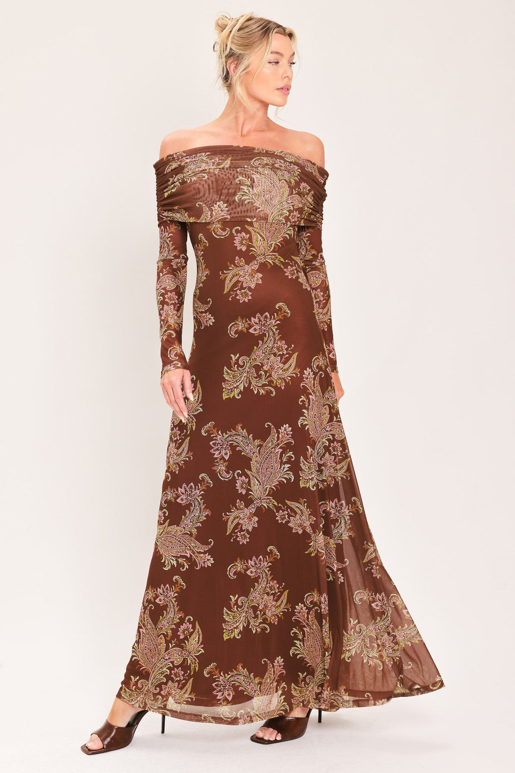 Burnt Sienna Serenade Power Mesh Maxi Dress