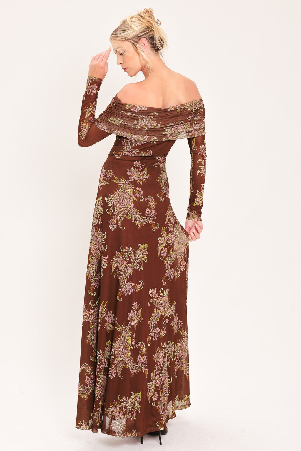 Burnt Sienna Serenade Power Mesh Maxi Dress