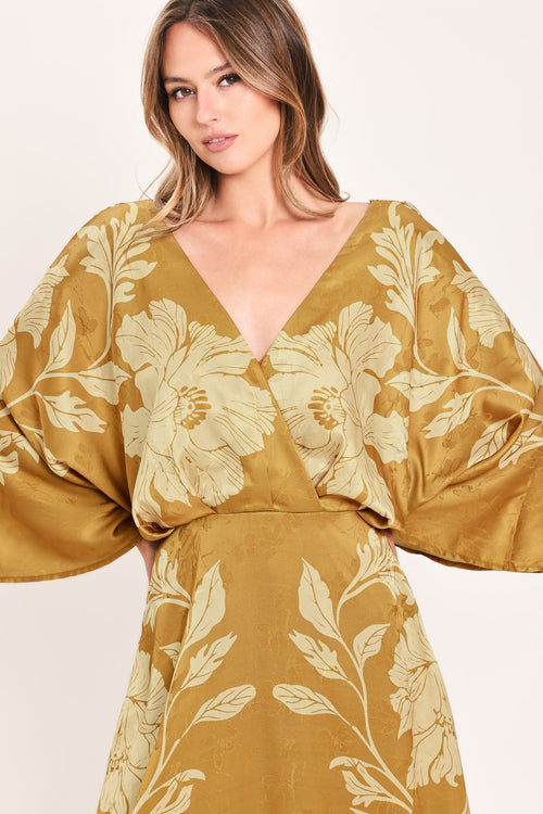 Butterscotch Blossom Midi Dress