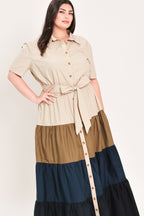 Marina Sunset Woven Maxi Shirt Dress