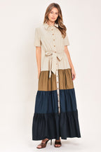 Marina Sunset Woven Maxi Shirt Dress