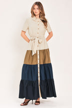 Marina Sunset Woven Maxi Shirt Dress