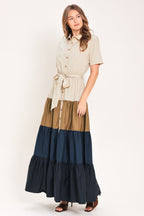 Marina Sunset Woven Maxi Shirt Dress