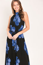 Evening Orchard Woven Halter Maxi Dress