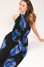Evening Orchard Woven Halter Maxi Dress