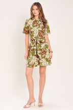Verdant Escape Woven Mini Shirt Dress