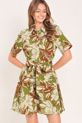 Verdant Escape Woven Mini Shirt Dress