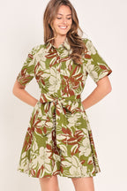 Verdant Escape Woven Mini Shirt Dress