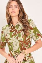 Verdant Escape Woven Mini Shirt Dress