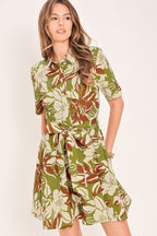 Verdant Escape Woven Mini Shirt Dress