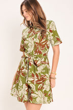 Verdant Escape Woven Mini Shirt Dress