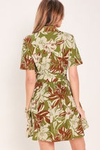 Verdant Escape Woven Mini Shirt Dress