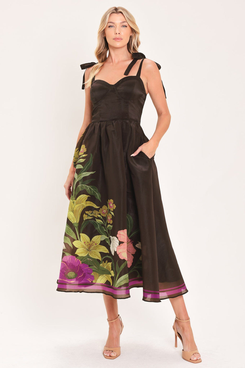 Cacao Floral Festival Midi Dress