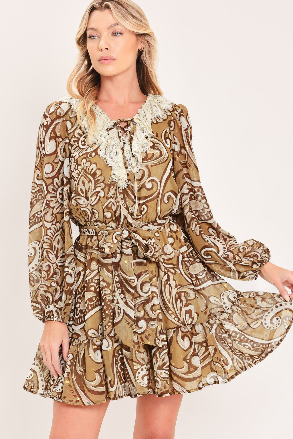 Hazelnut Lace Story Mini Dress