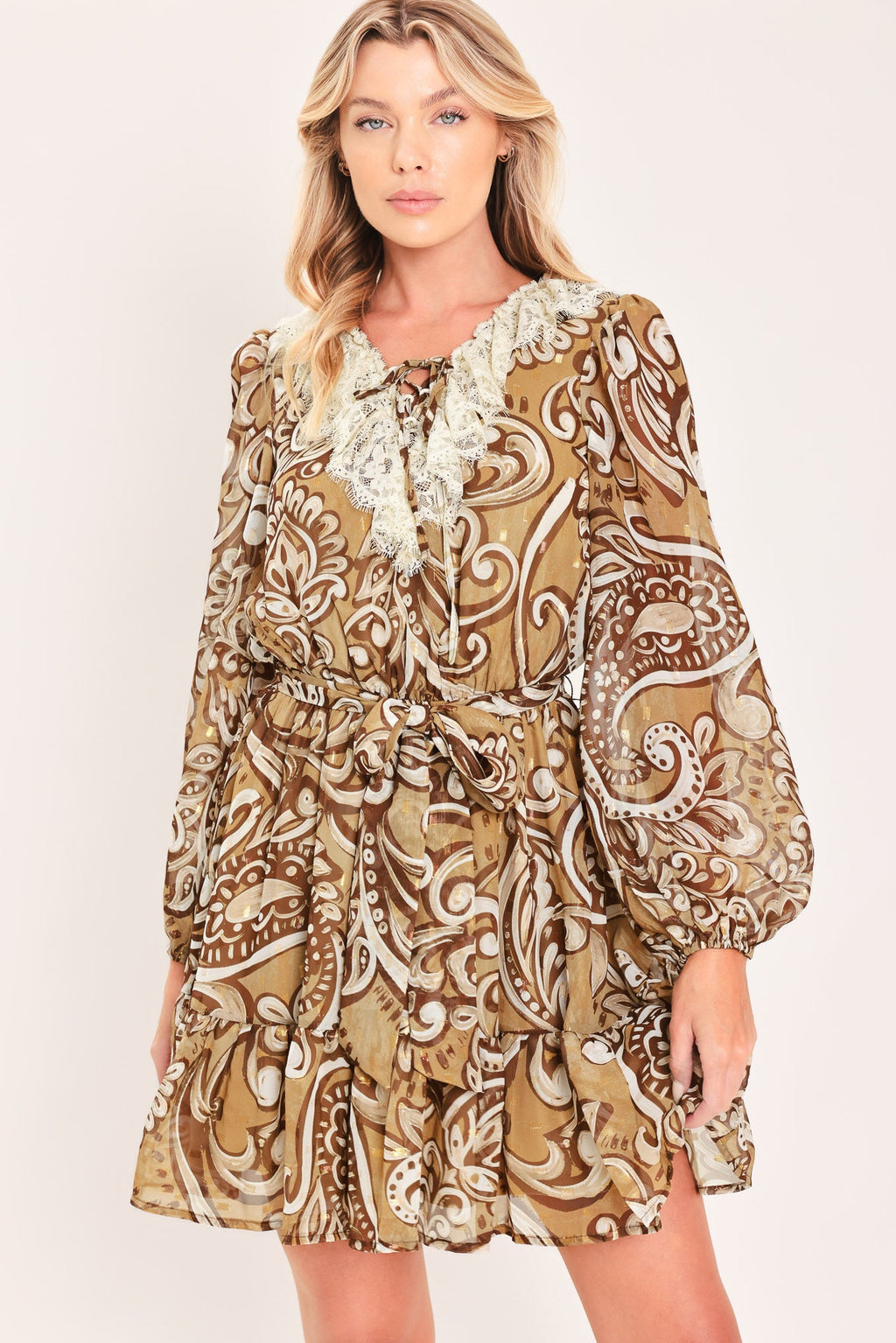 Hazelnut Lace Story Mini Dress