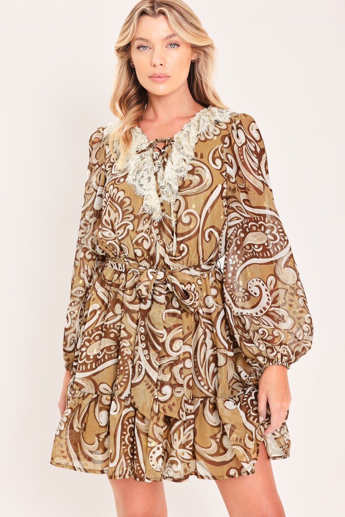 Hazelnut Lace Story Mini Dress