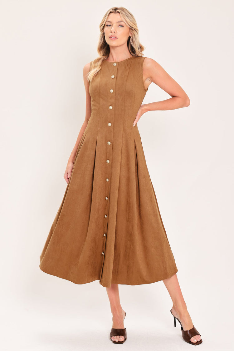 Saddle Suede Swing Midi Dress