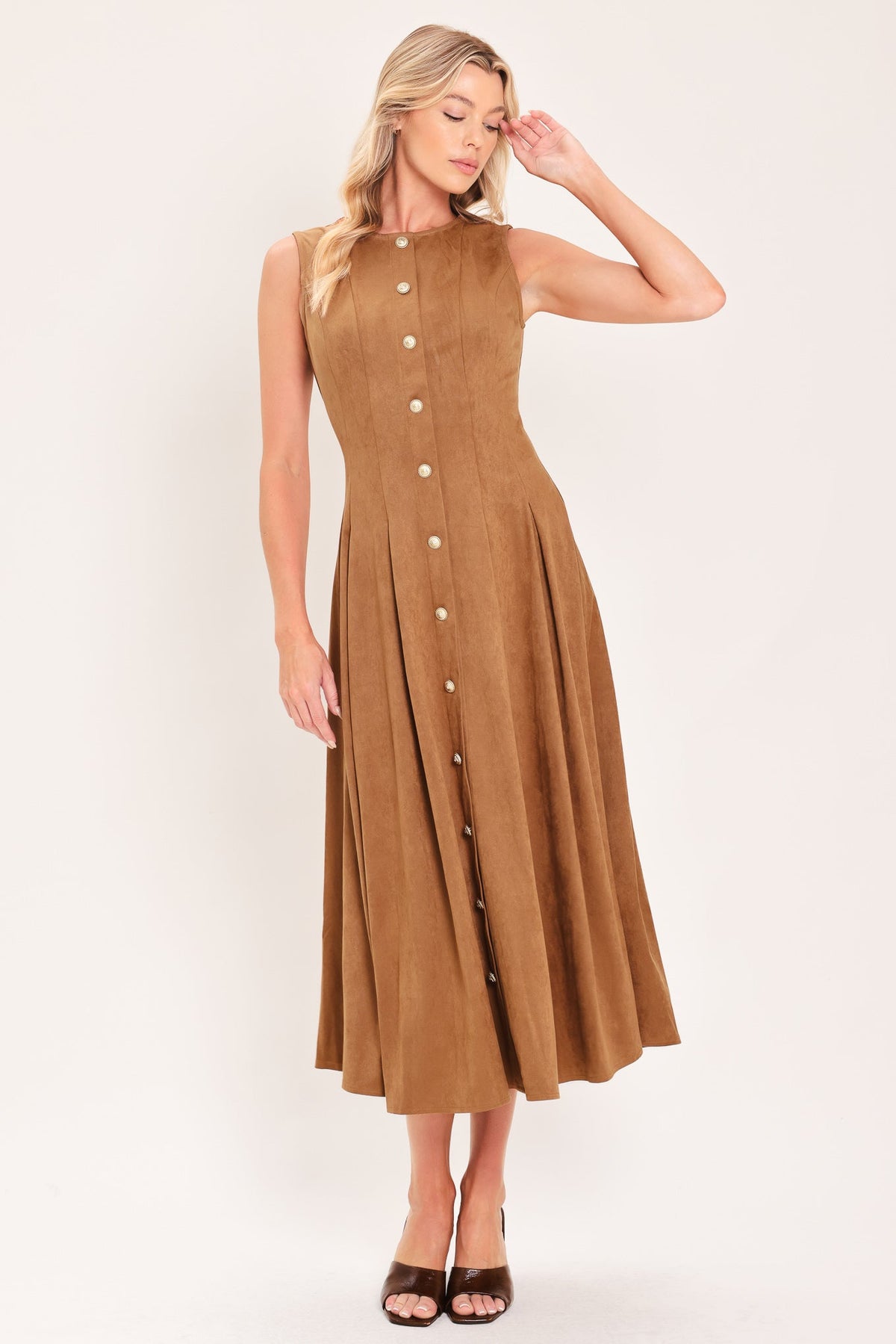 Saddle Suede Swing Midi Dress