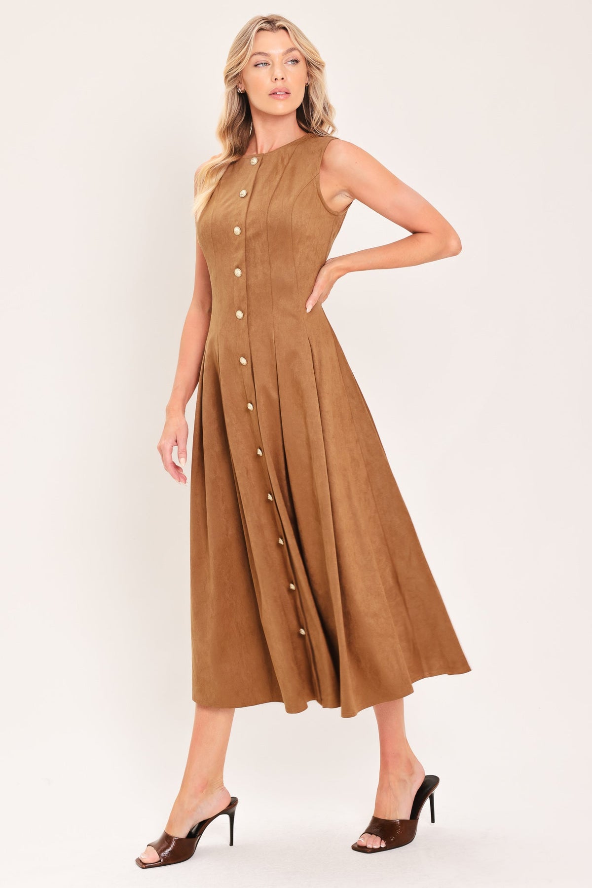 Saddle Suede Swing Midi Dress