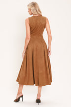 Saddle Suede Swing Midi Dress