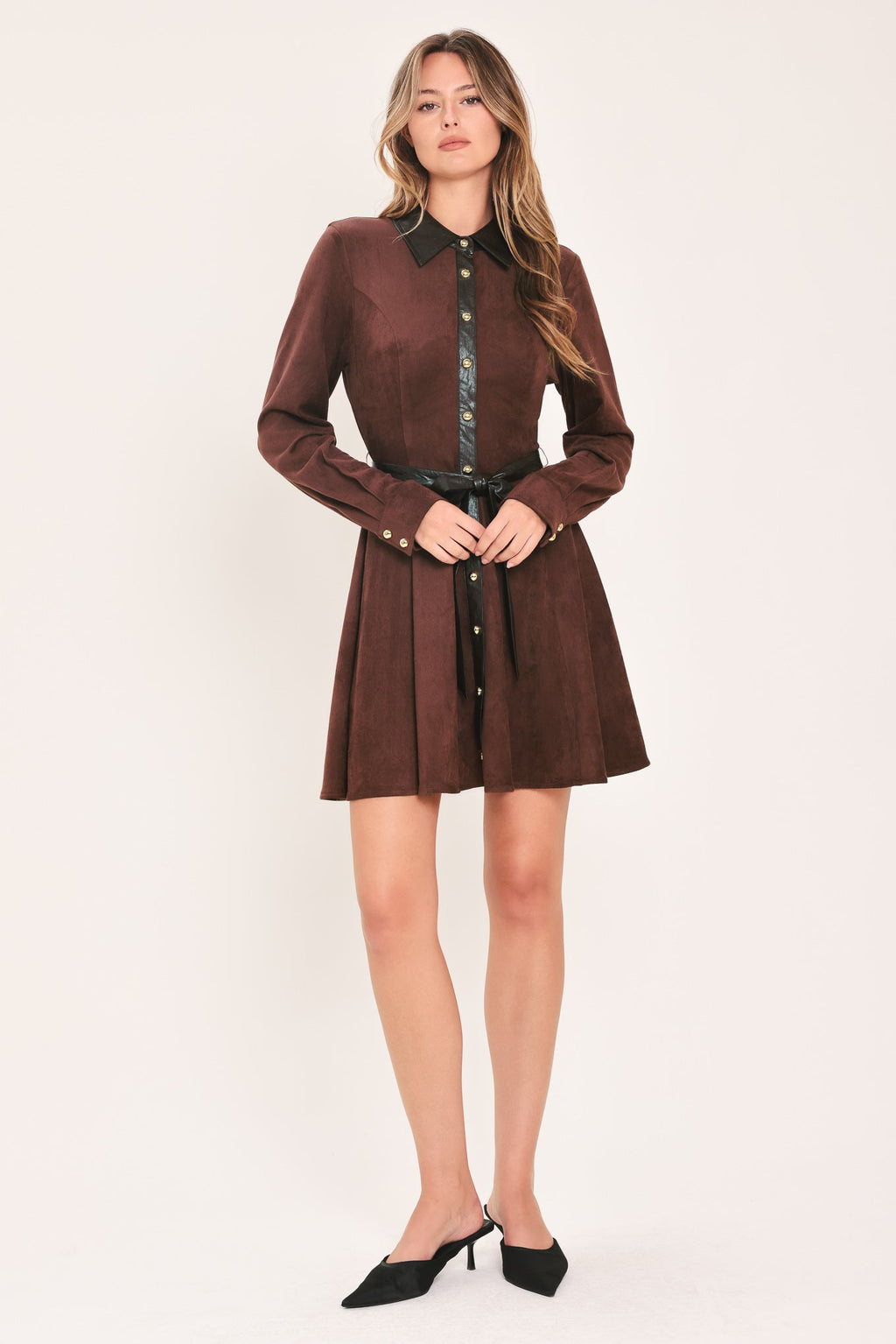 Falling for You Faux Suede Tie-Waist Mini Dress