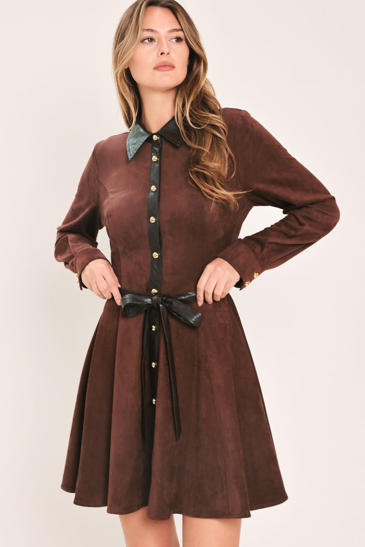 Falling for You Faux Suede Tie-Waist Mini Dress
