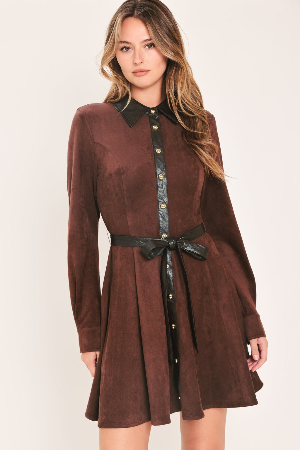Falling for You Faux Suede Tie-Waist Mini Dress