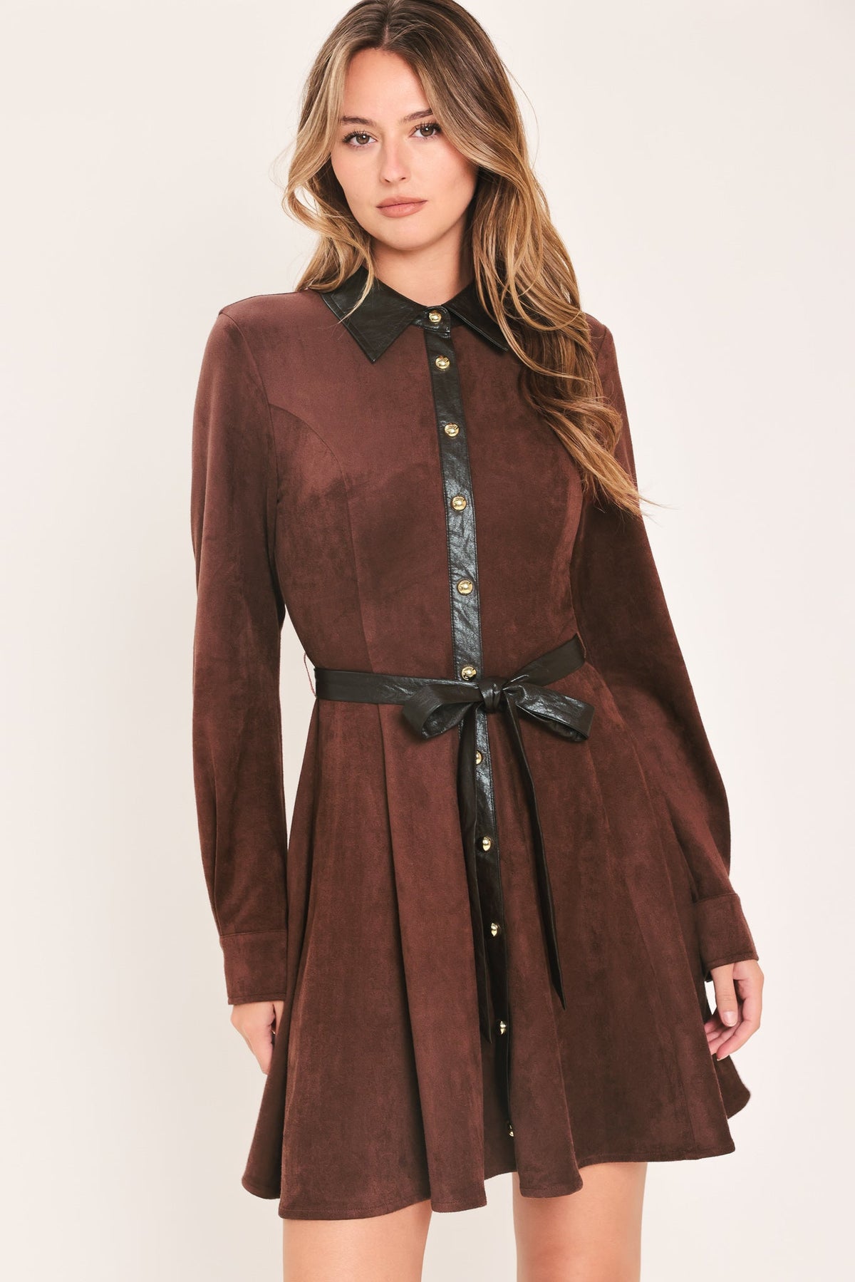 Falling for You Faux Suede Tie-Waist Mini Dress