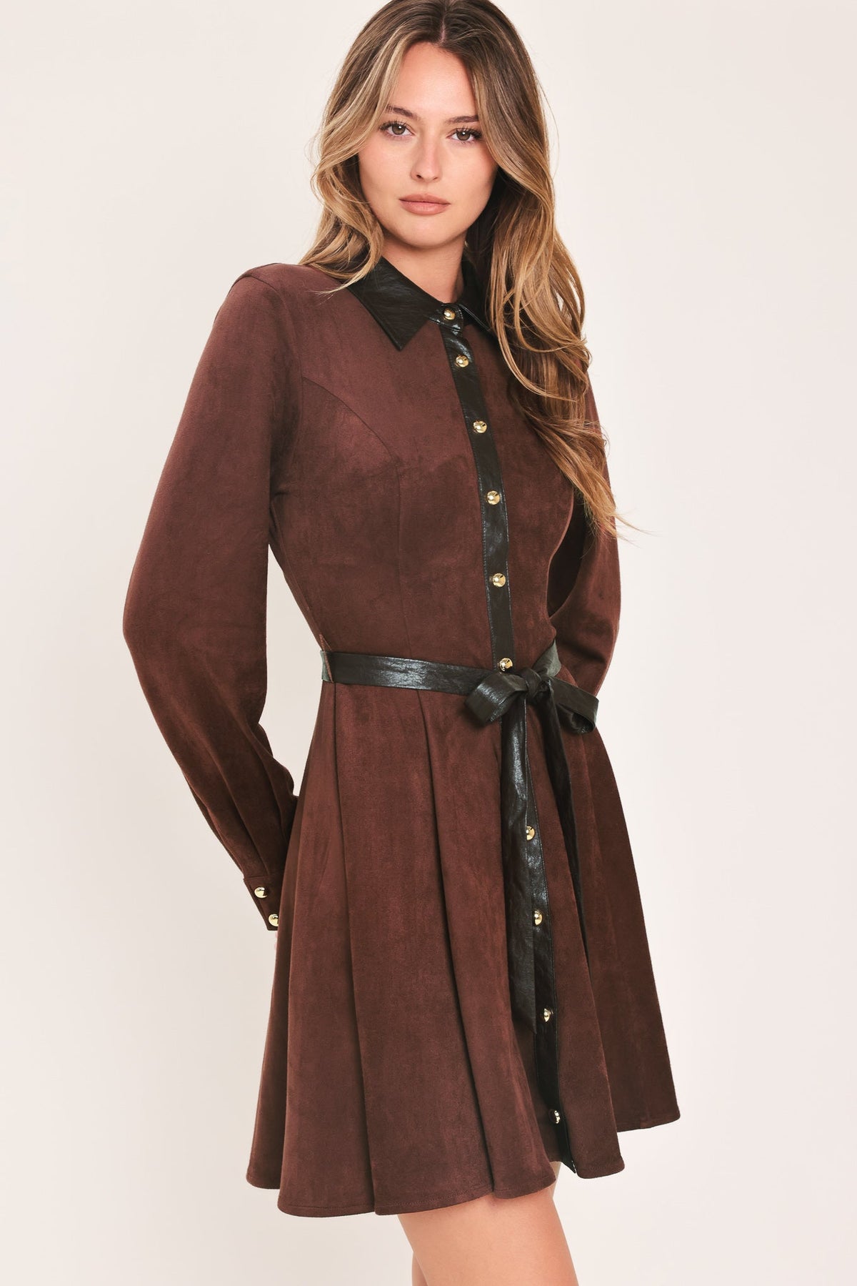 Falling for You Faux Suede Tie-Waist Mini Dress