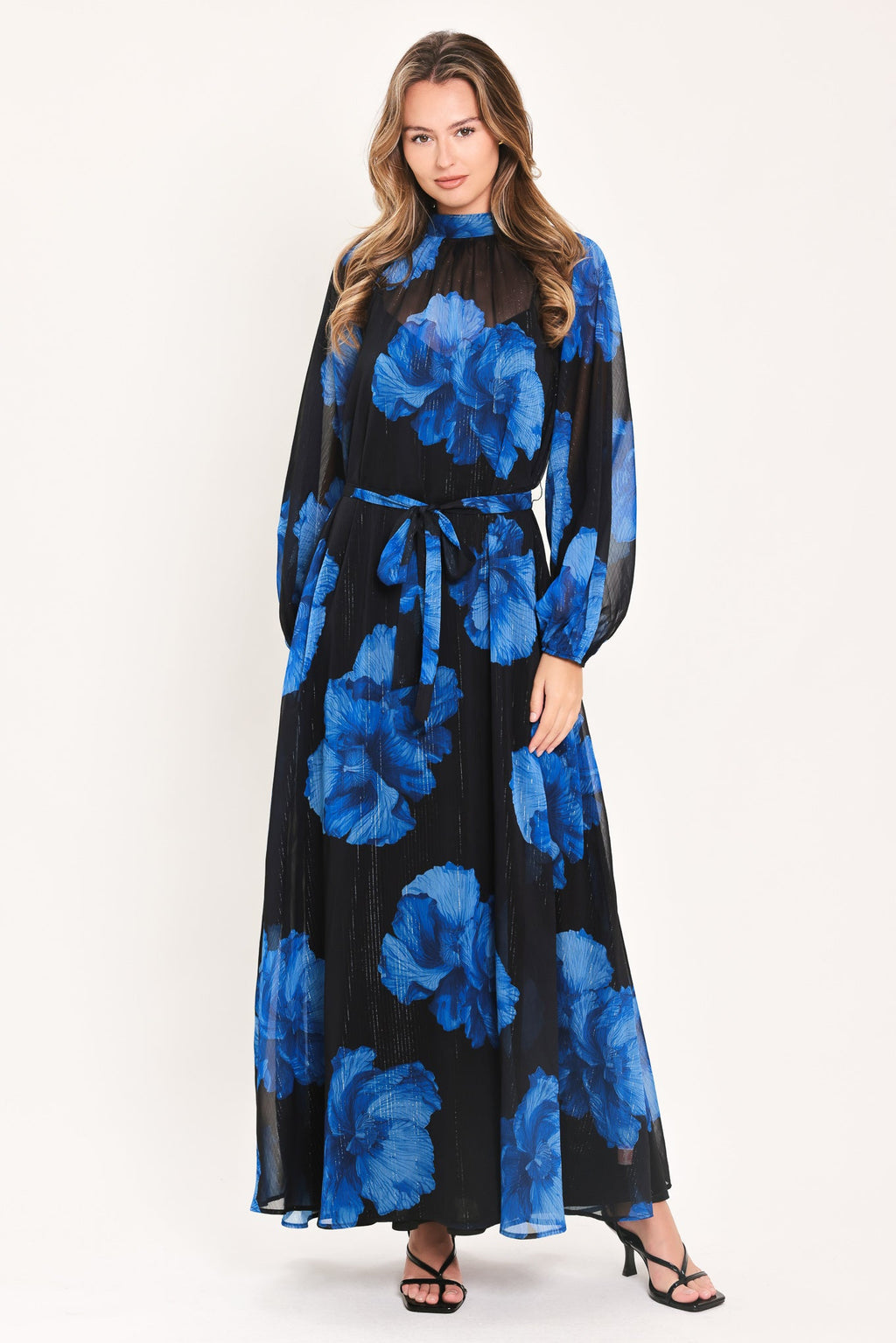 Cobalt Petals in Shadow Maxi Dress