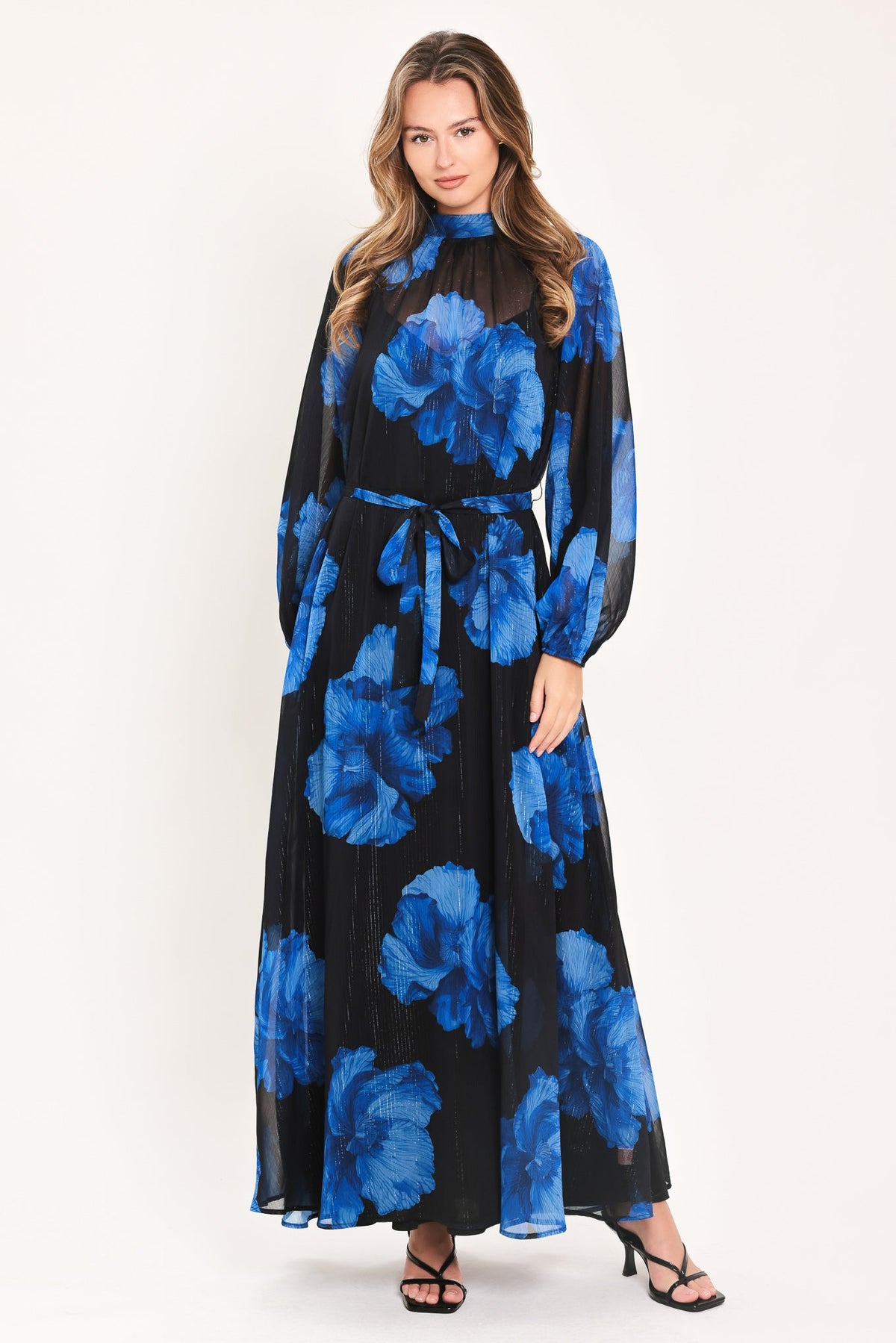 Cobalt Petals in Shadow Maxi Dress