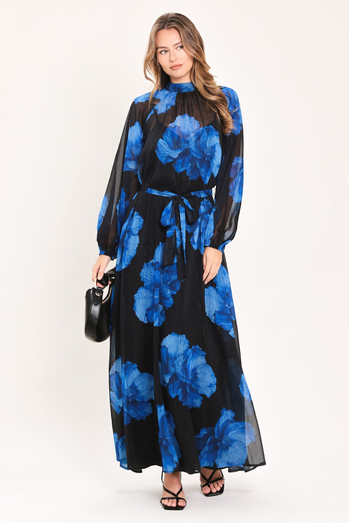 Cobalt Petals in Shadow Maxi Dress