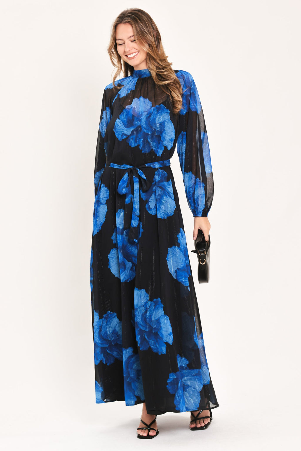 Cobalt Petals in Shadow Maxi Dress