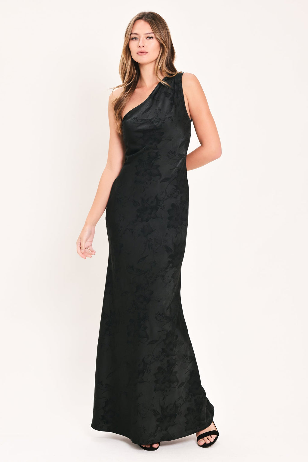 Nocturnal Rose Glow Jacquard Satin Maxi Dress