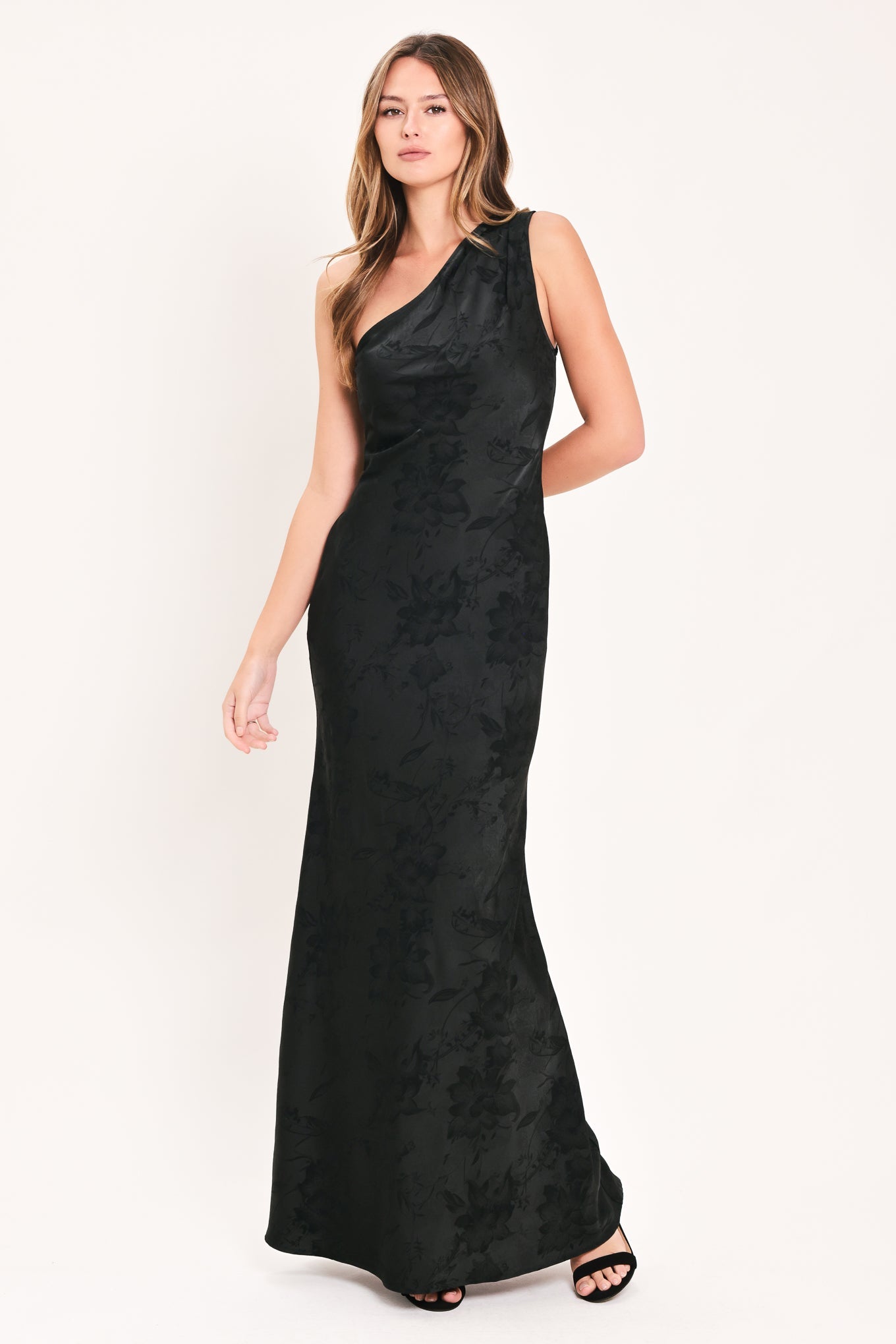 Nocturnal Rose Glow Jacquard Satin Maxi Dress