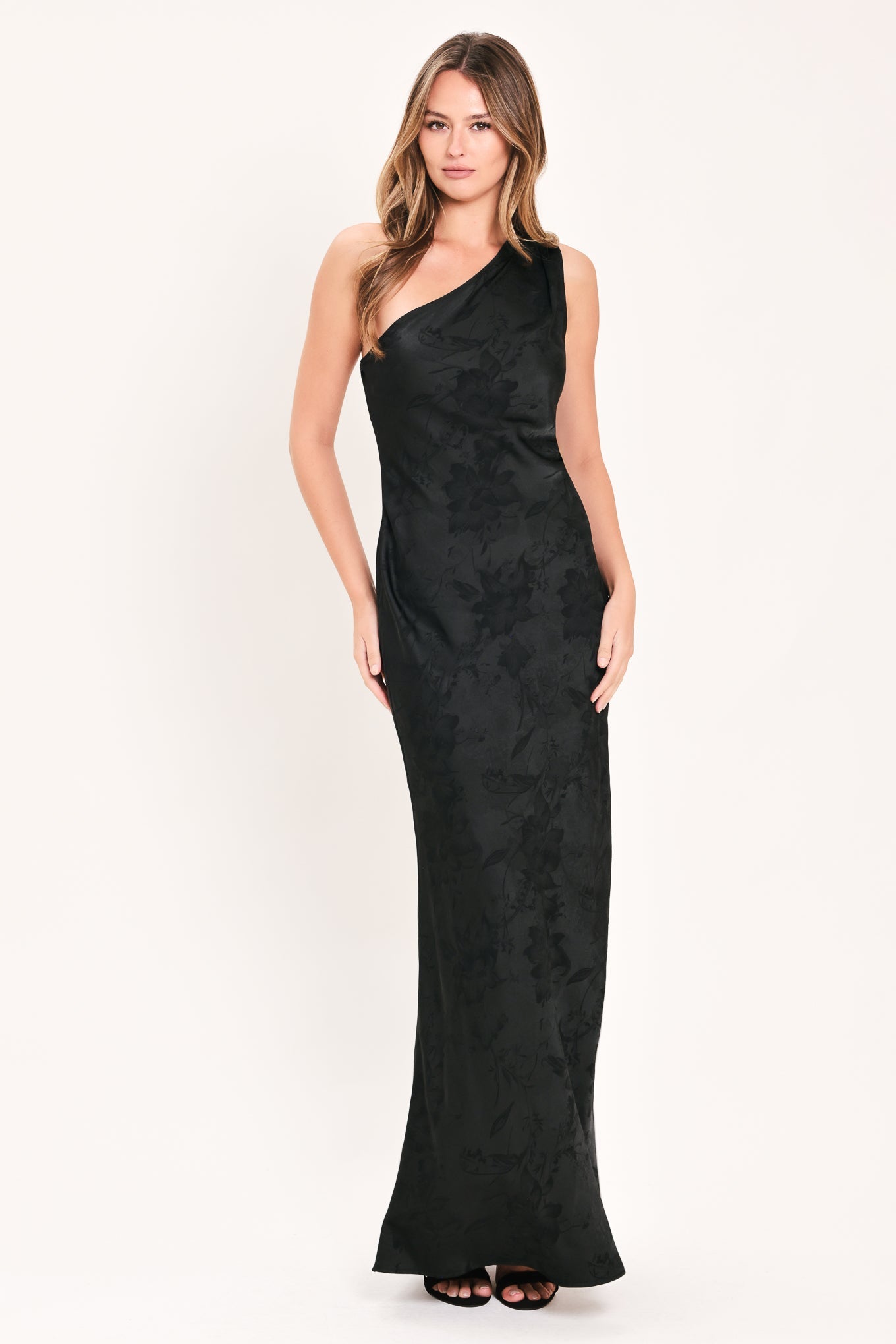 Nocturnal Rose Glow Jacquard Satin Maxi Dress