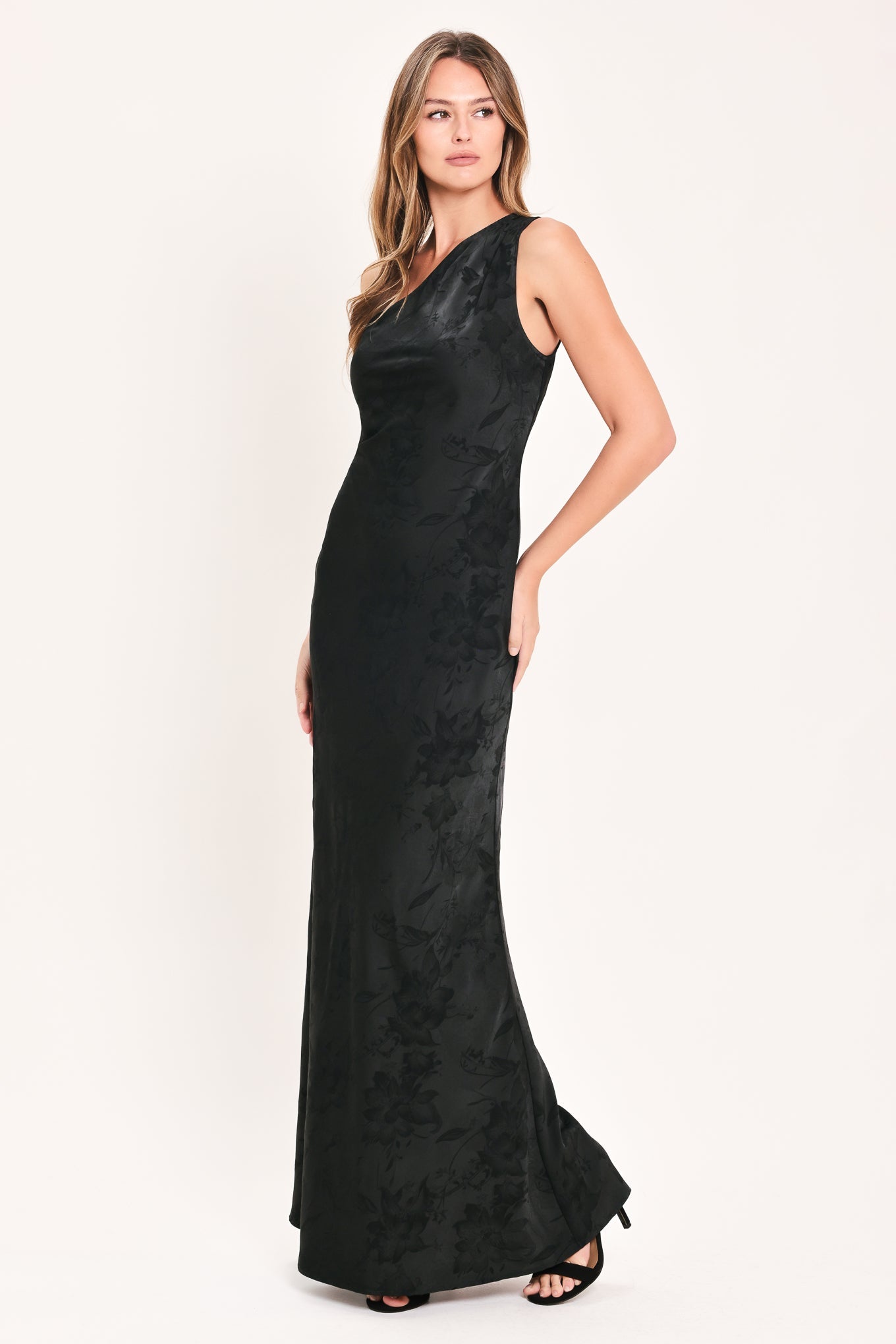 Nocturnal Rose Glow Jacquard Satin Maxi Dress