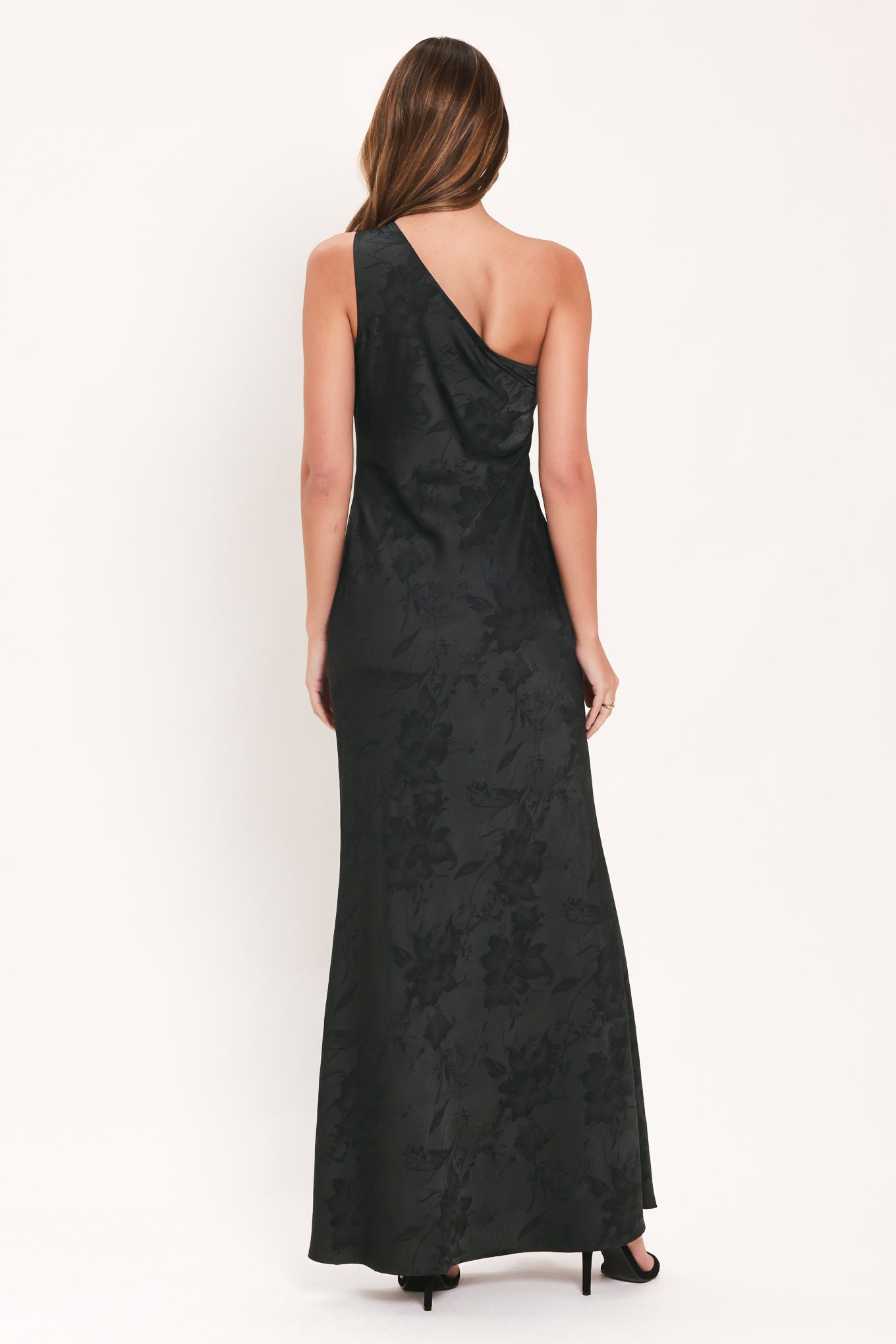 Nocturnal Rose Glow Jacquard Satin Maxi Dress