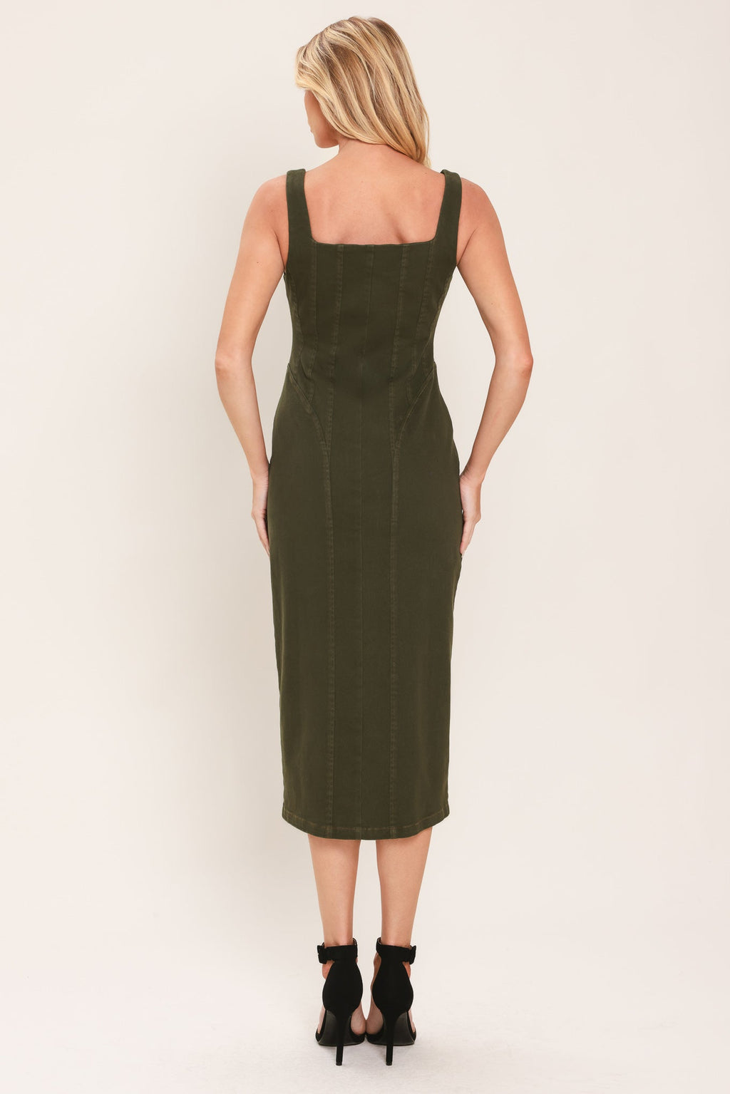 Modern Cargo Chic Twill Midi Dress