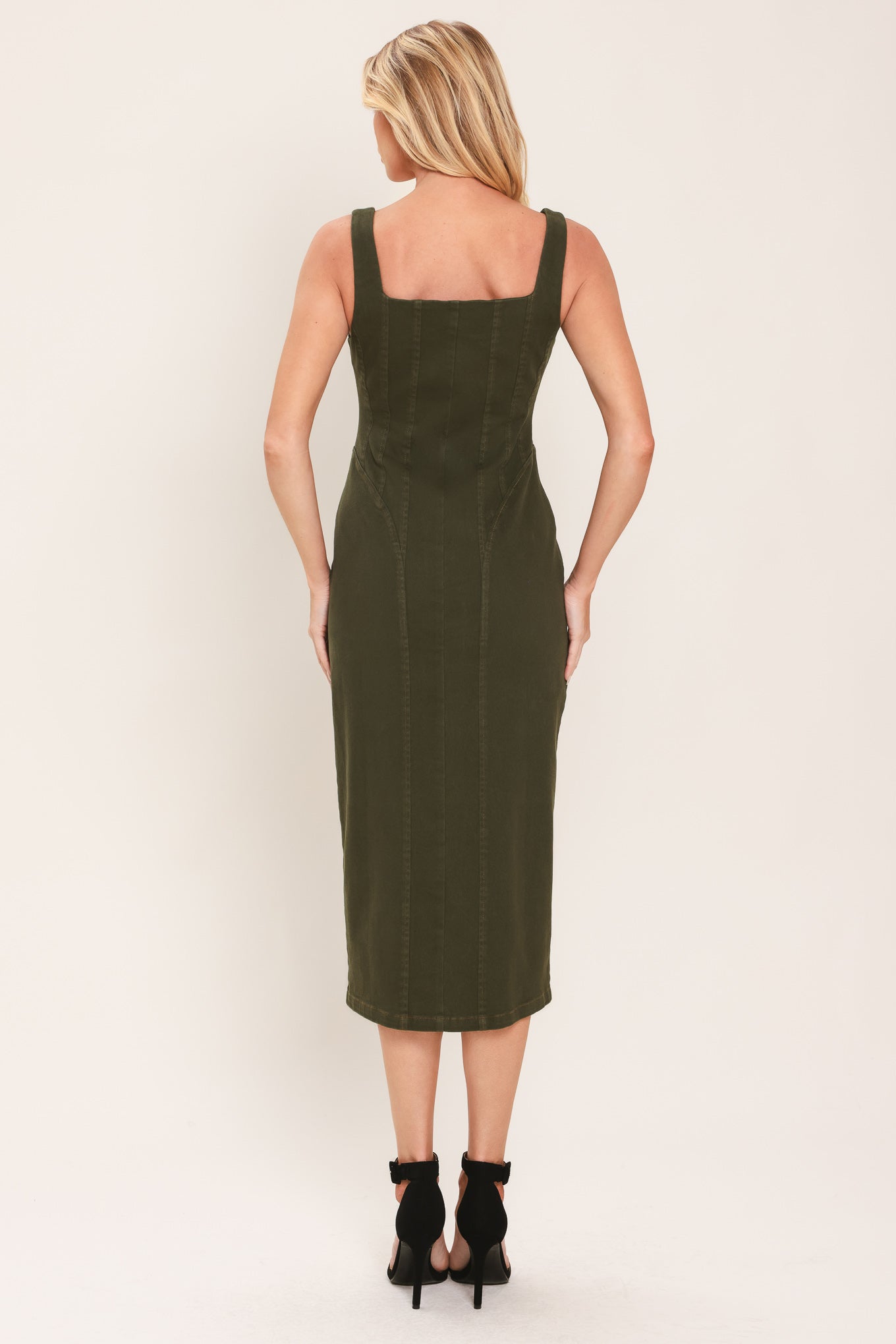 Modern Cargo Chic Twill Midi Dress