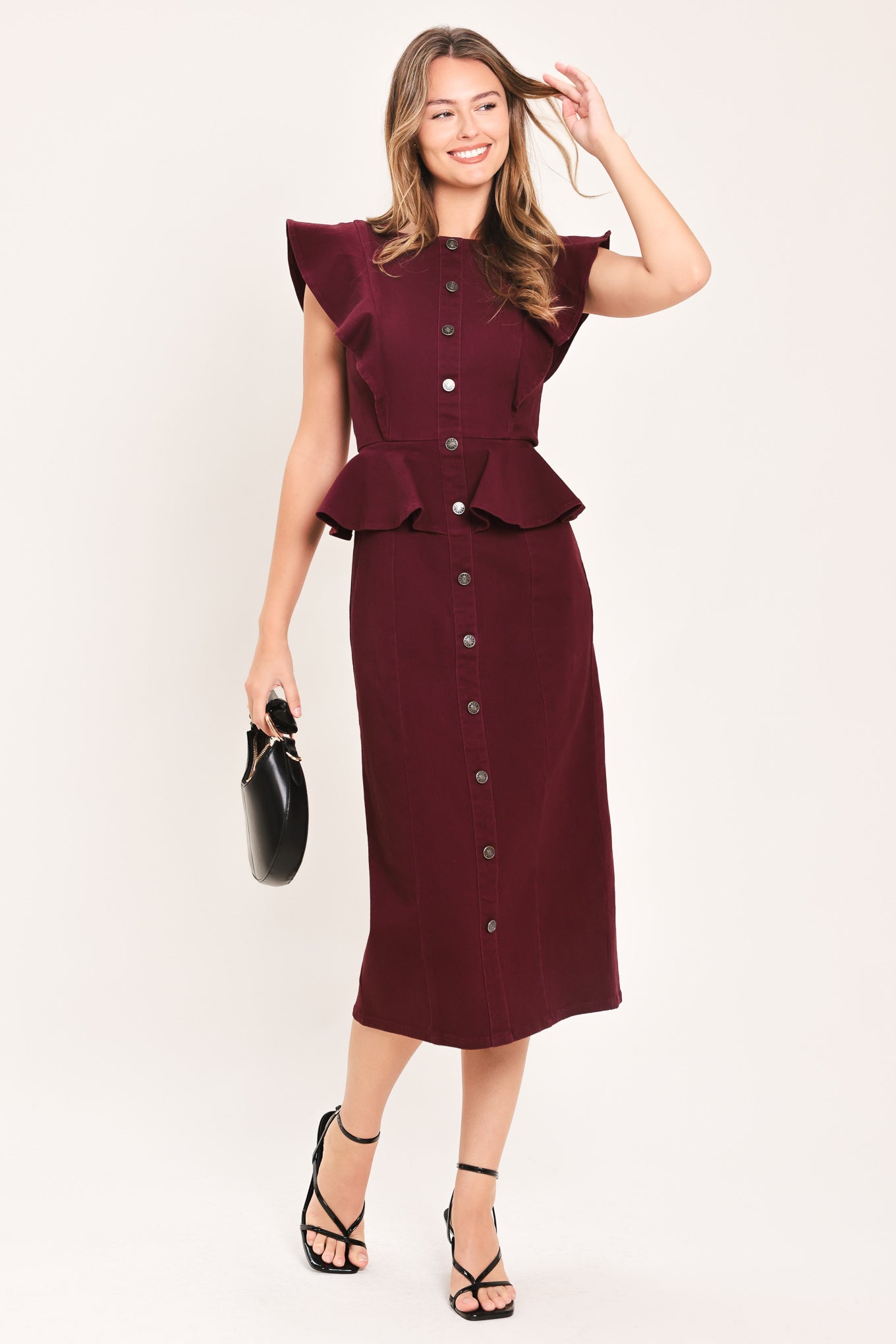Burgundy Ruffle Reverence Midi Dress