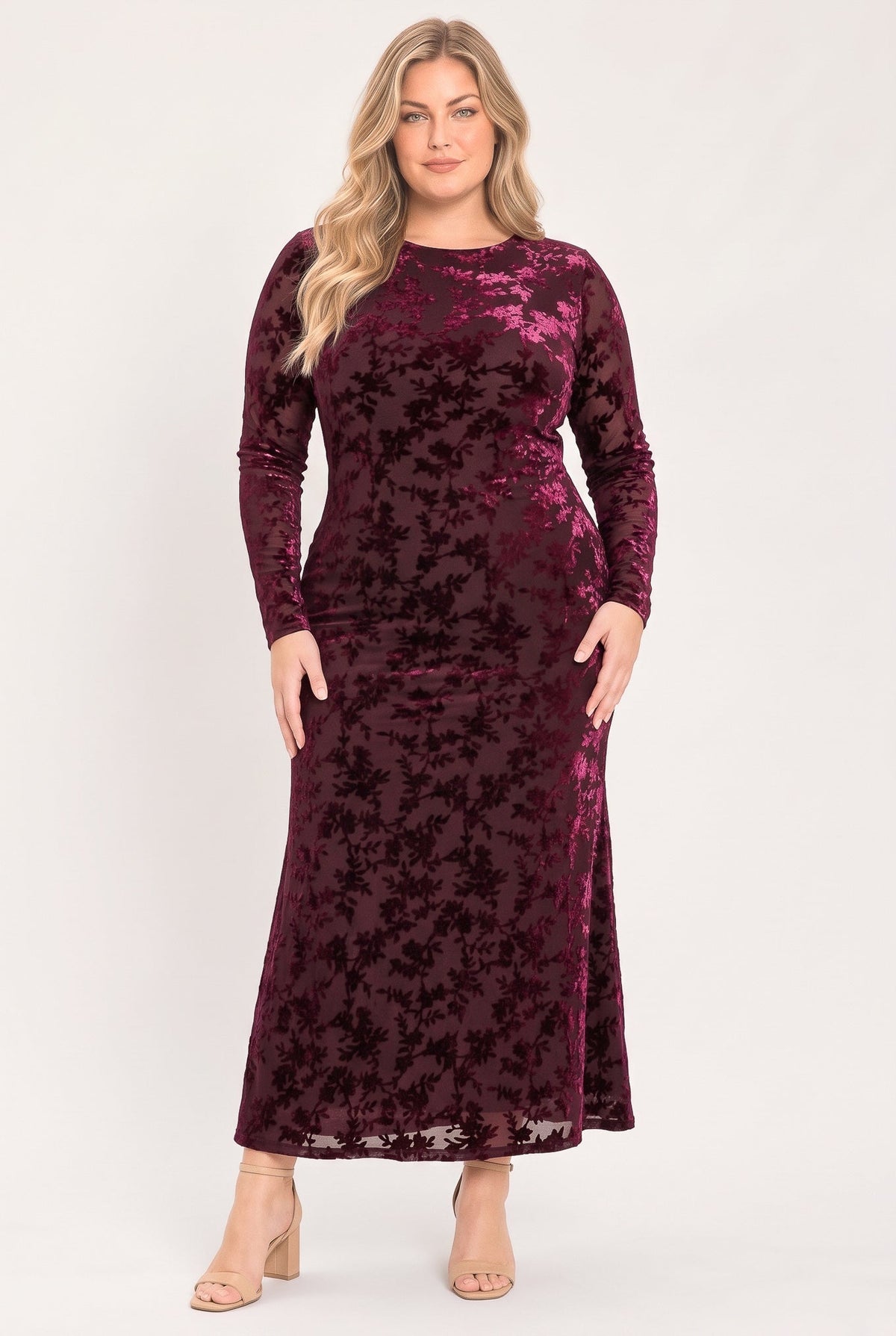 Cabernet Floral Muse Velvet Midi Dress