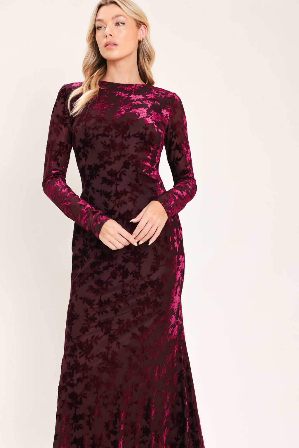 Cabernet Floral Muse Velvet Midi Dress