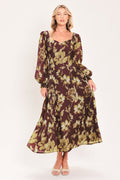 Mulberry Floral Drift Midi Dress