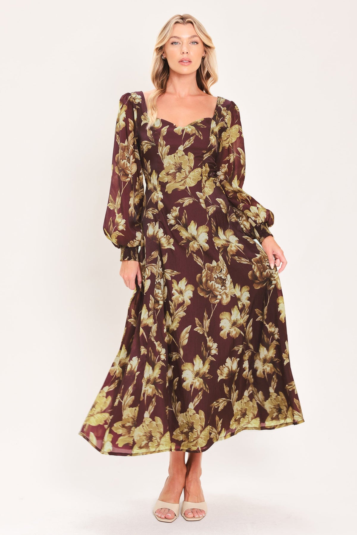 Mulberry Floral Drift Midi Dress