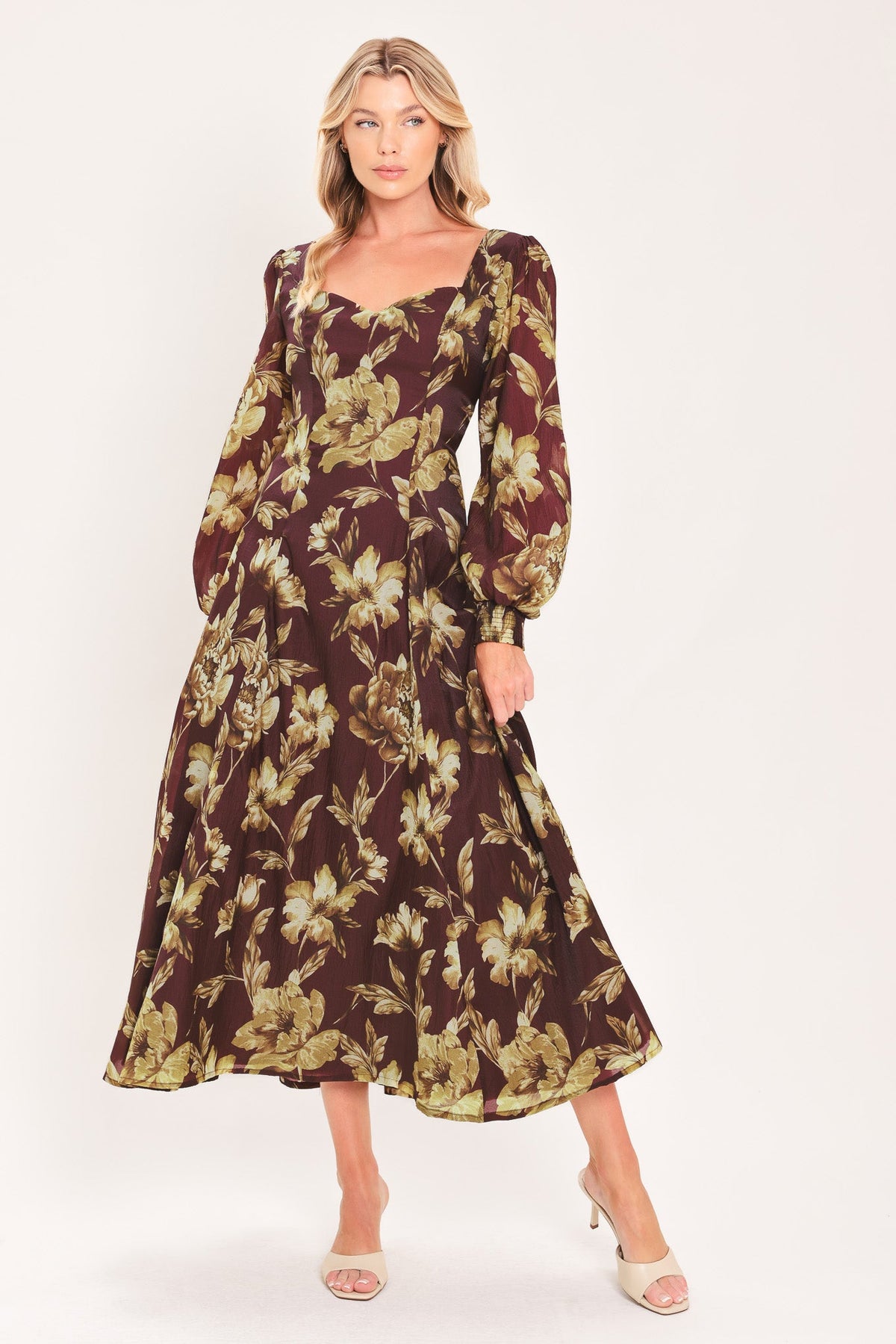 Mulberry Floral Drift Midi Dress